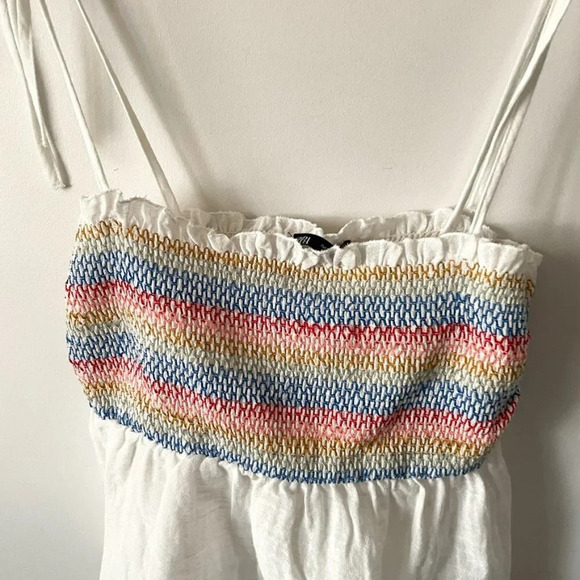 Zara Strappy Elasticized Smocked Top Rainbow Ecru NWT Size XS - Picture 6 of 10